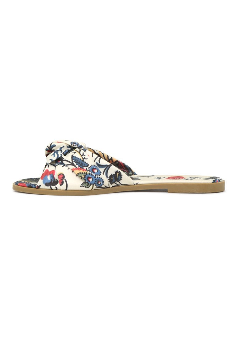 Floral Printed Knotted Sandal - Beige