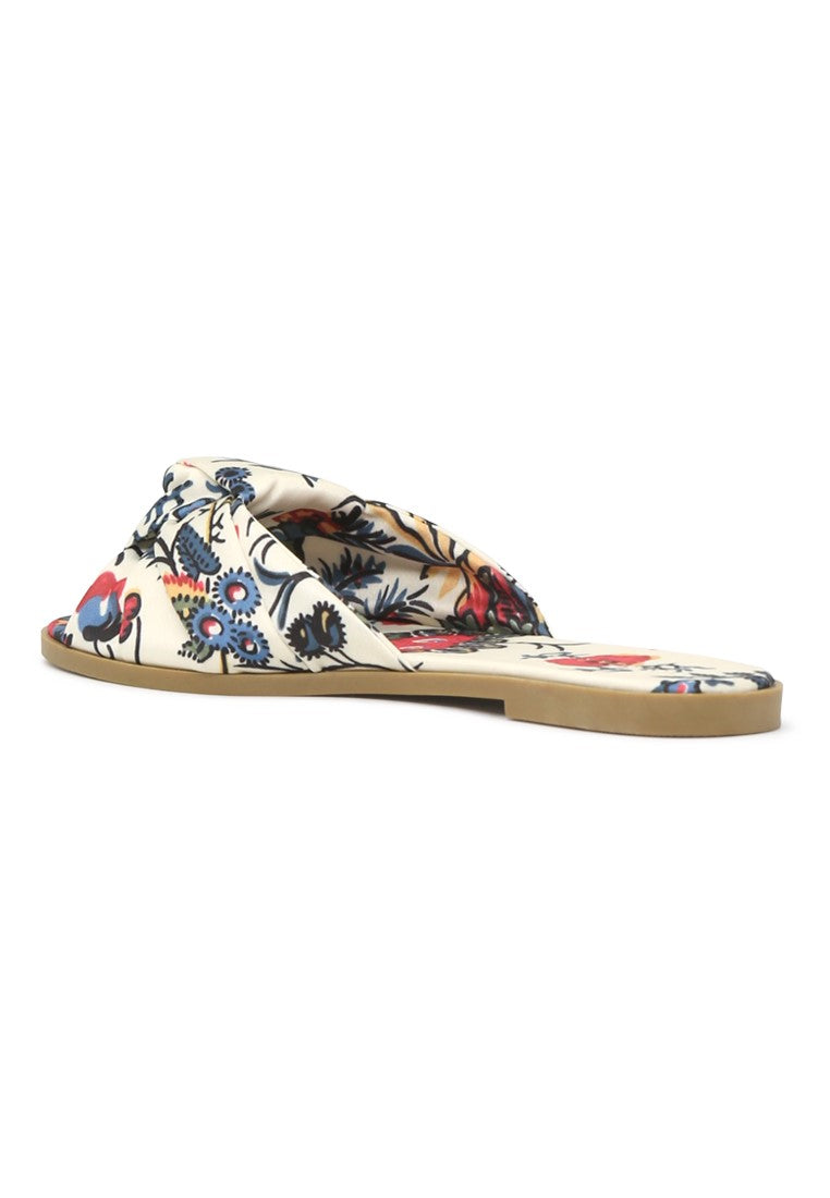 Floral Printed Knotted Sandal - Beige