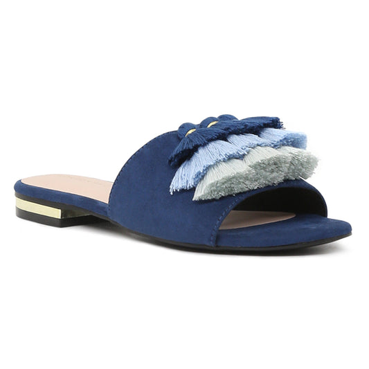 Blue Flat Sandal with Tassels - Blue
