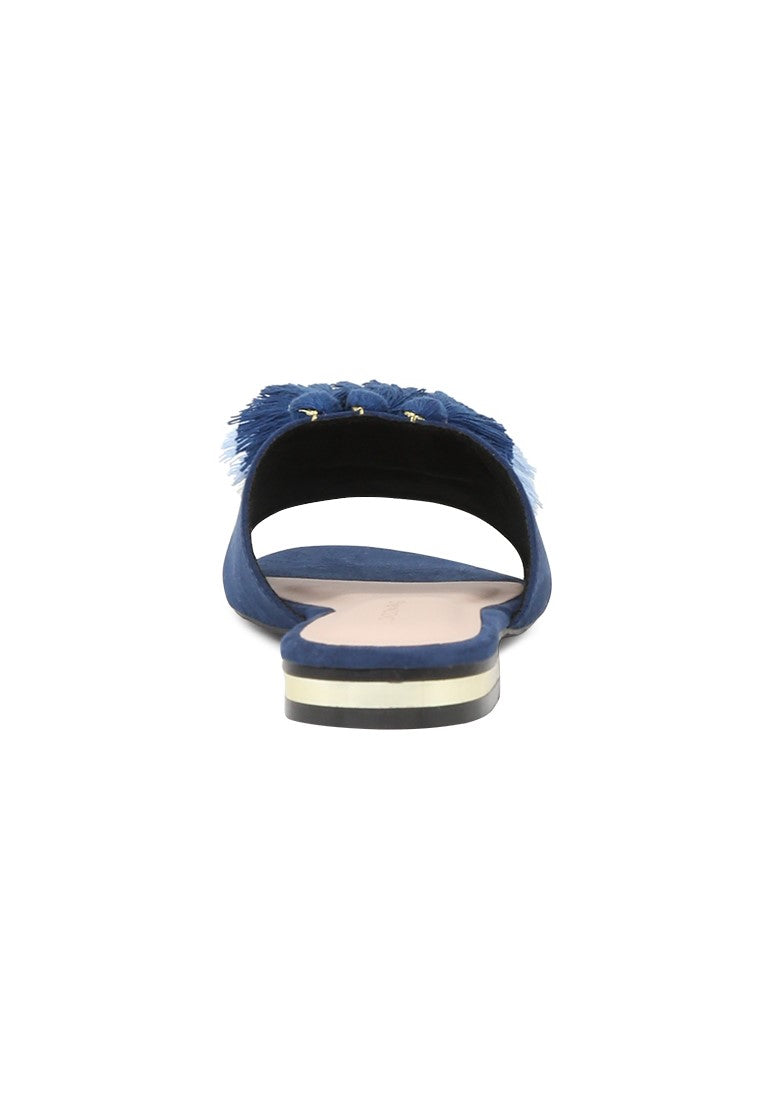 Blue Flat Sandal with Tassels - Blue