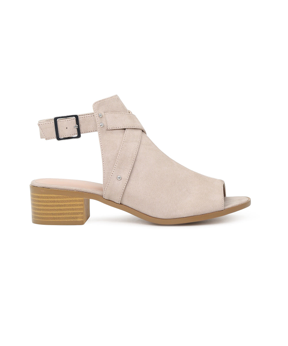 Stone Color Peep Toe Ankle Cut Strap Sandals - Beige