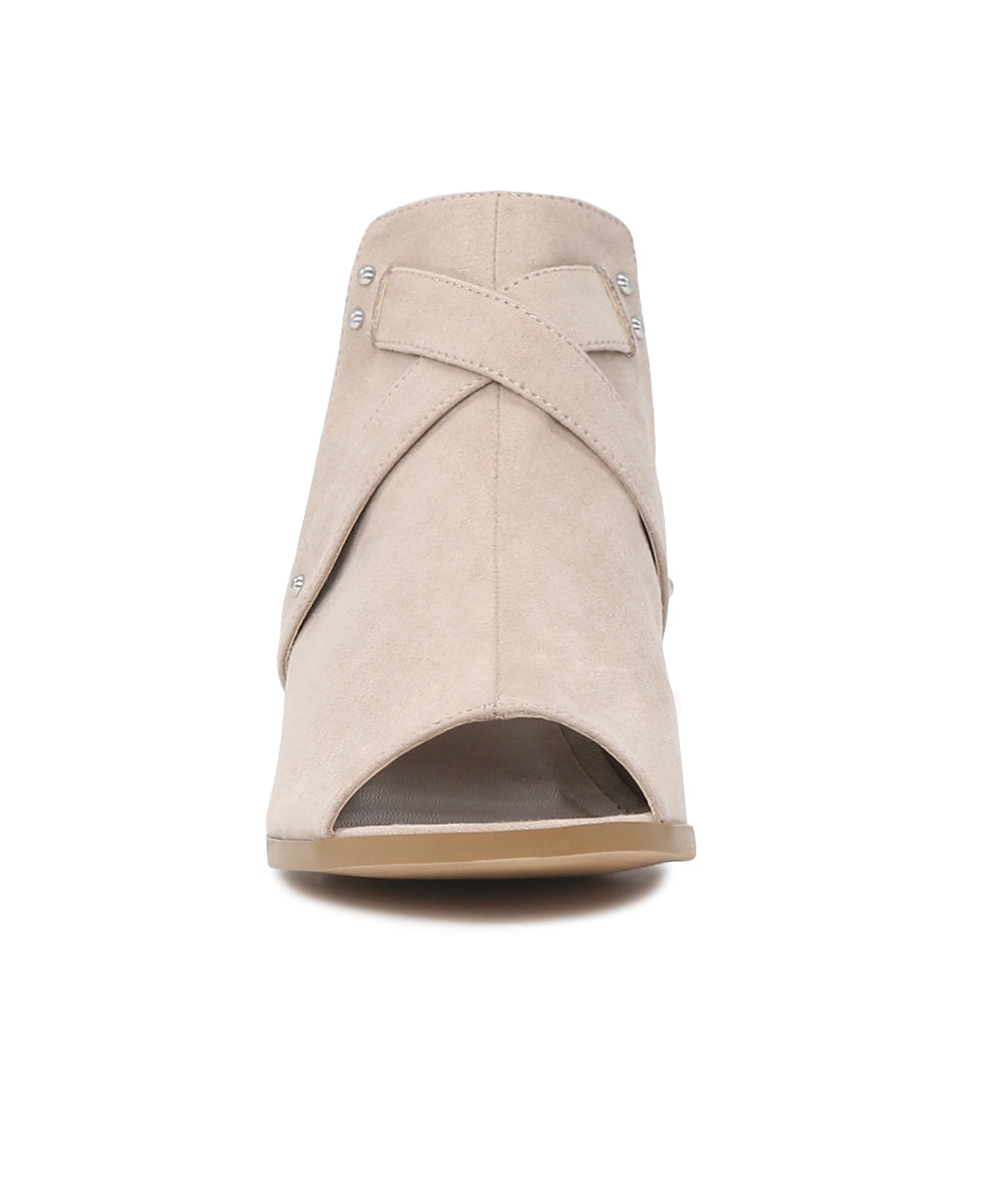 Stone Color Peep Toe Ankle Cut Strap Sandals - Beige