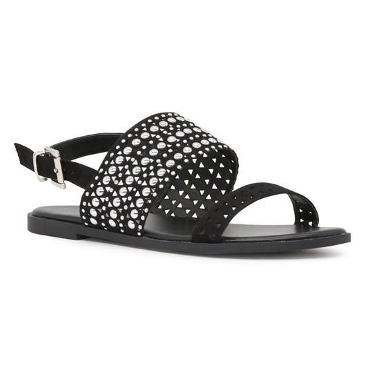 Black Florence Studded Flat Sandals - Black