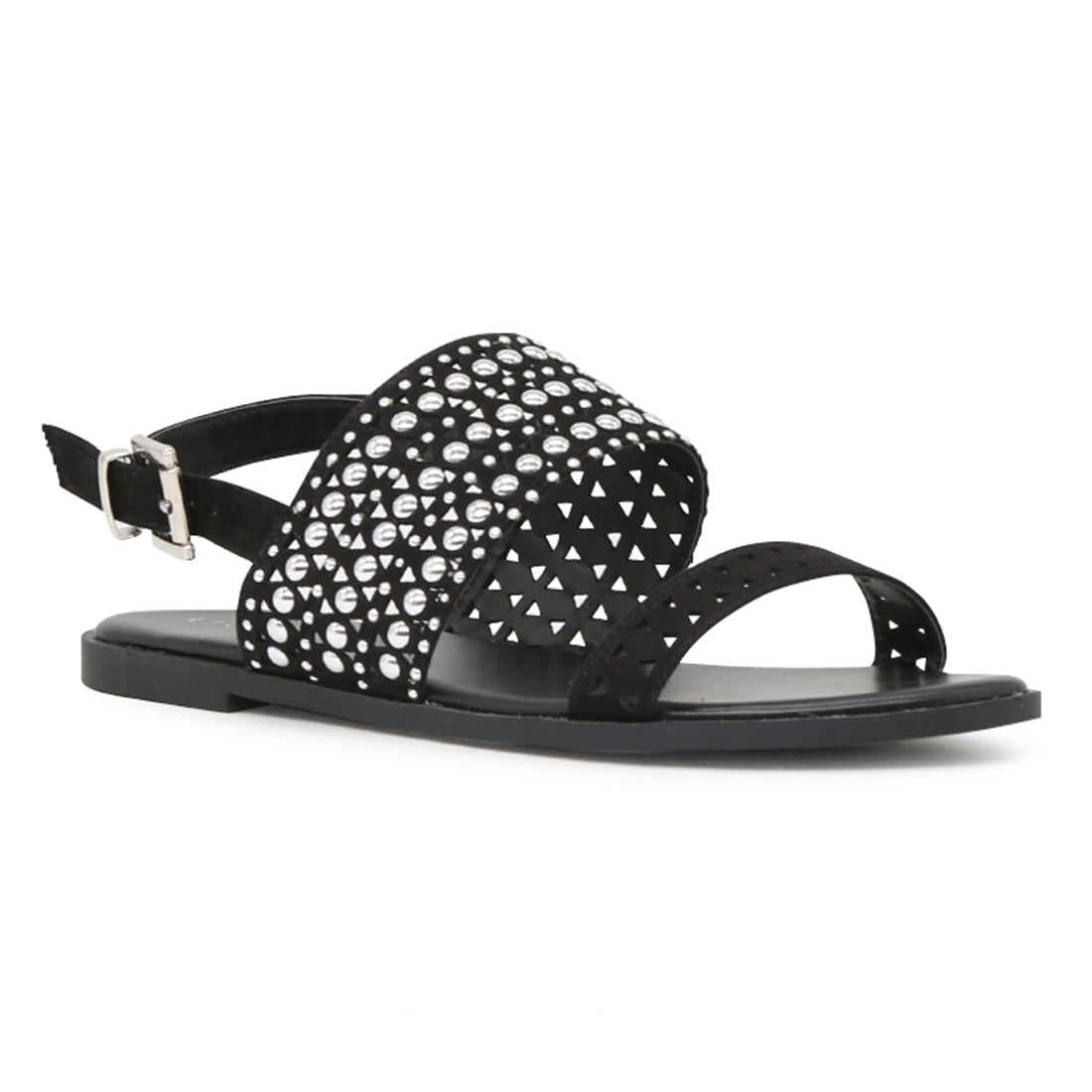 Black Florence Studded Flat Sandals