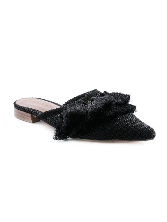 Black Tassel Flat Mules - Black