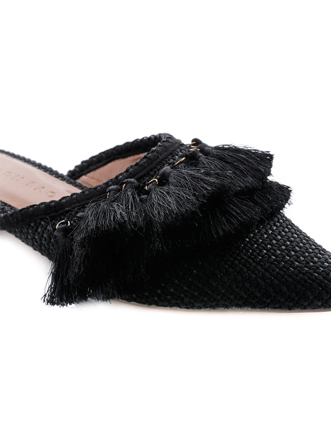 Black Tassel Flat Mules - Black