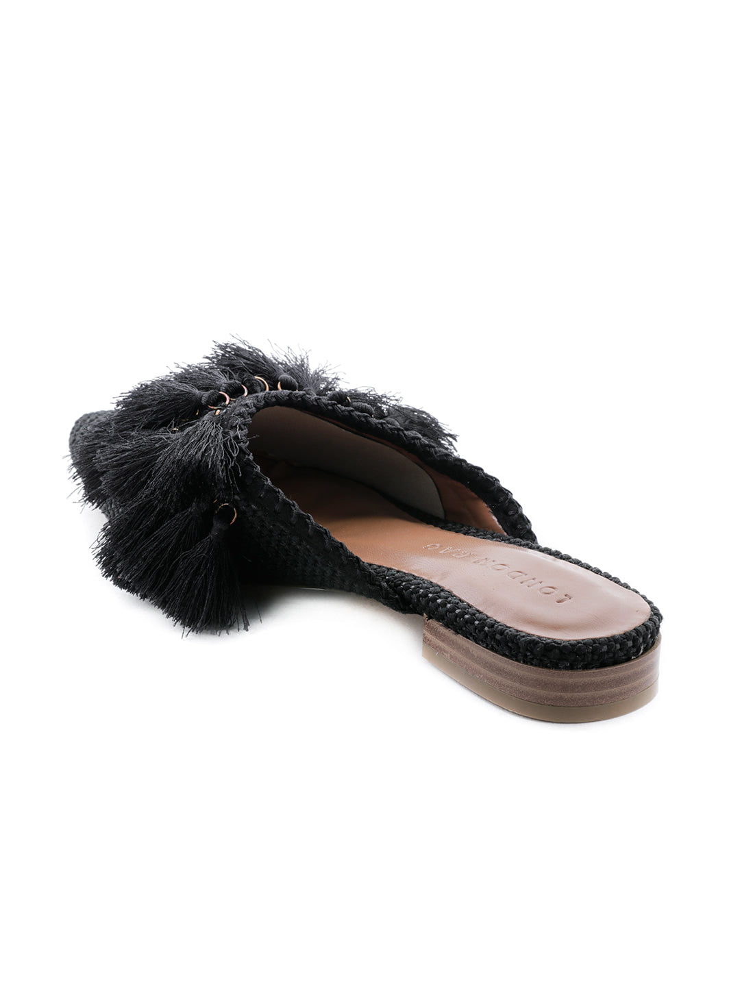 Black Tassel Flat Mules - Black