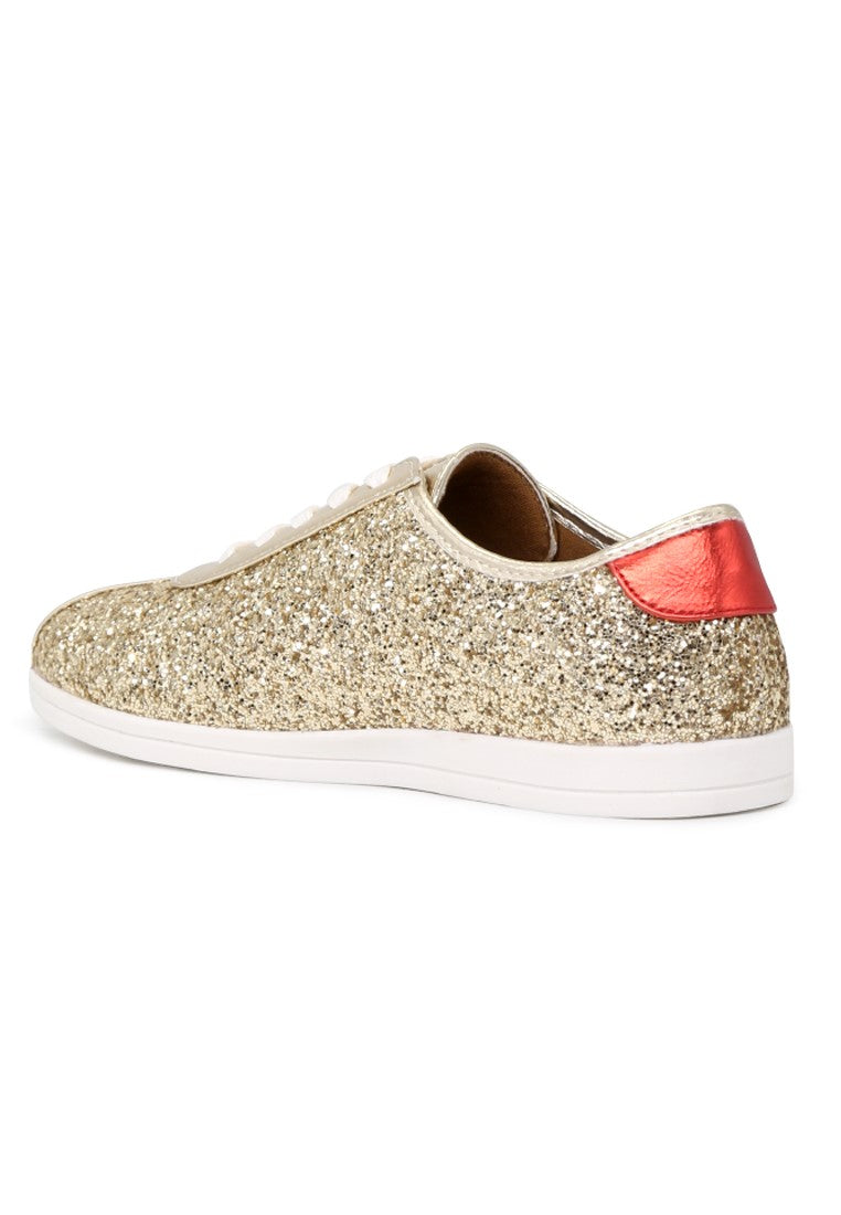 Gold Star Glitter Lace-Up Sneakers - Gold