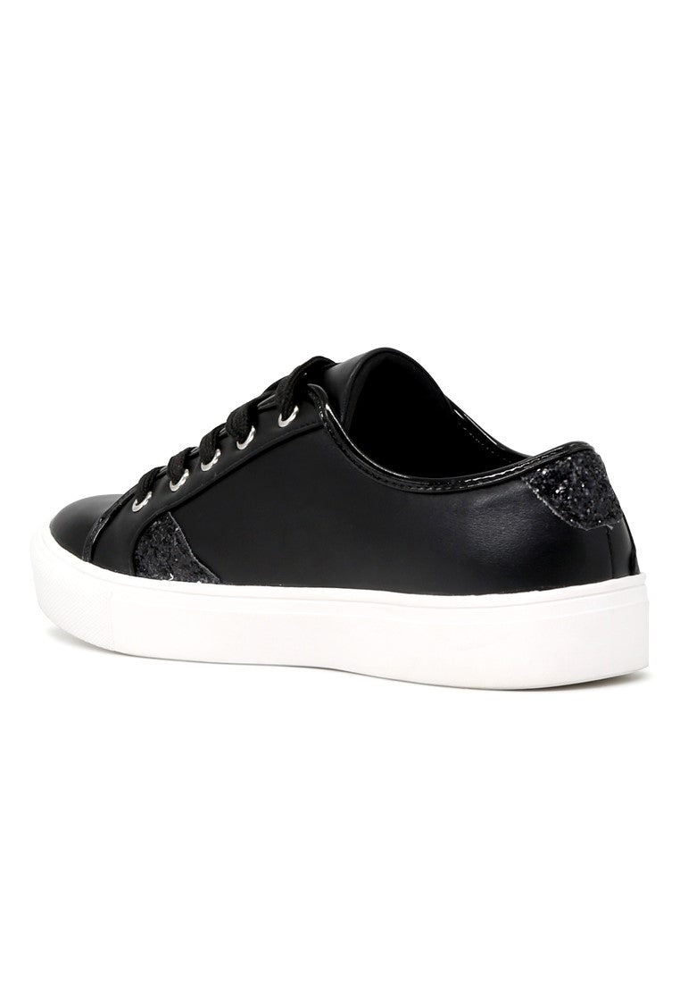 Black Love Print Lace-Up Sneakers - Black
