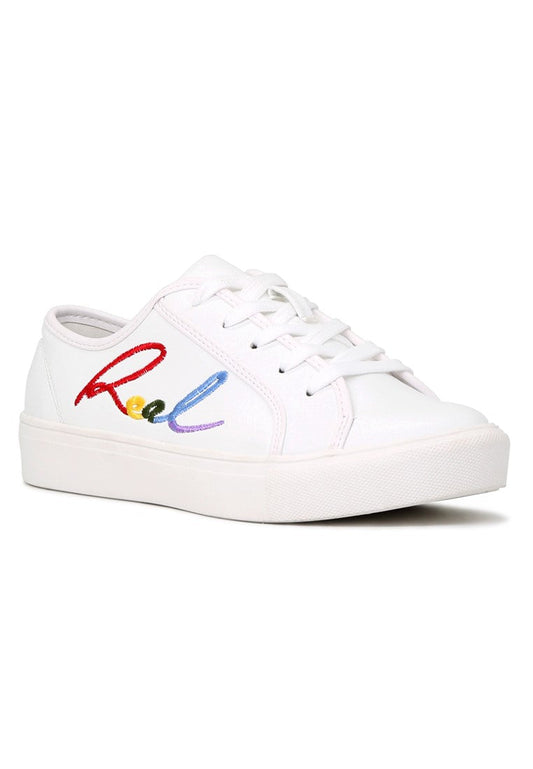 White Real Print Lace-Up Sneakers - White