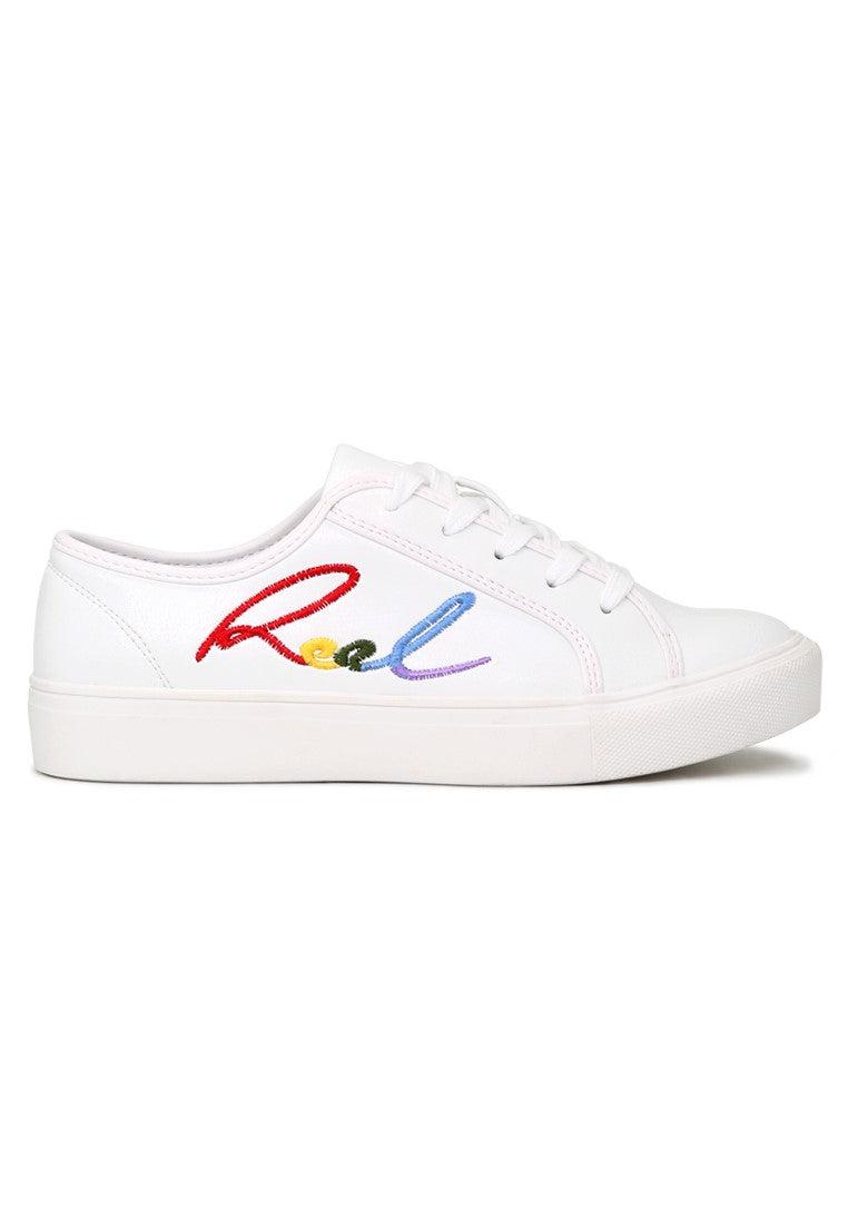 White Real Print Lace-Up Sneakers - White