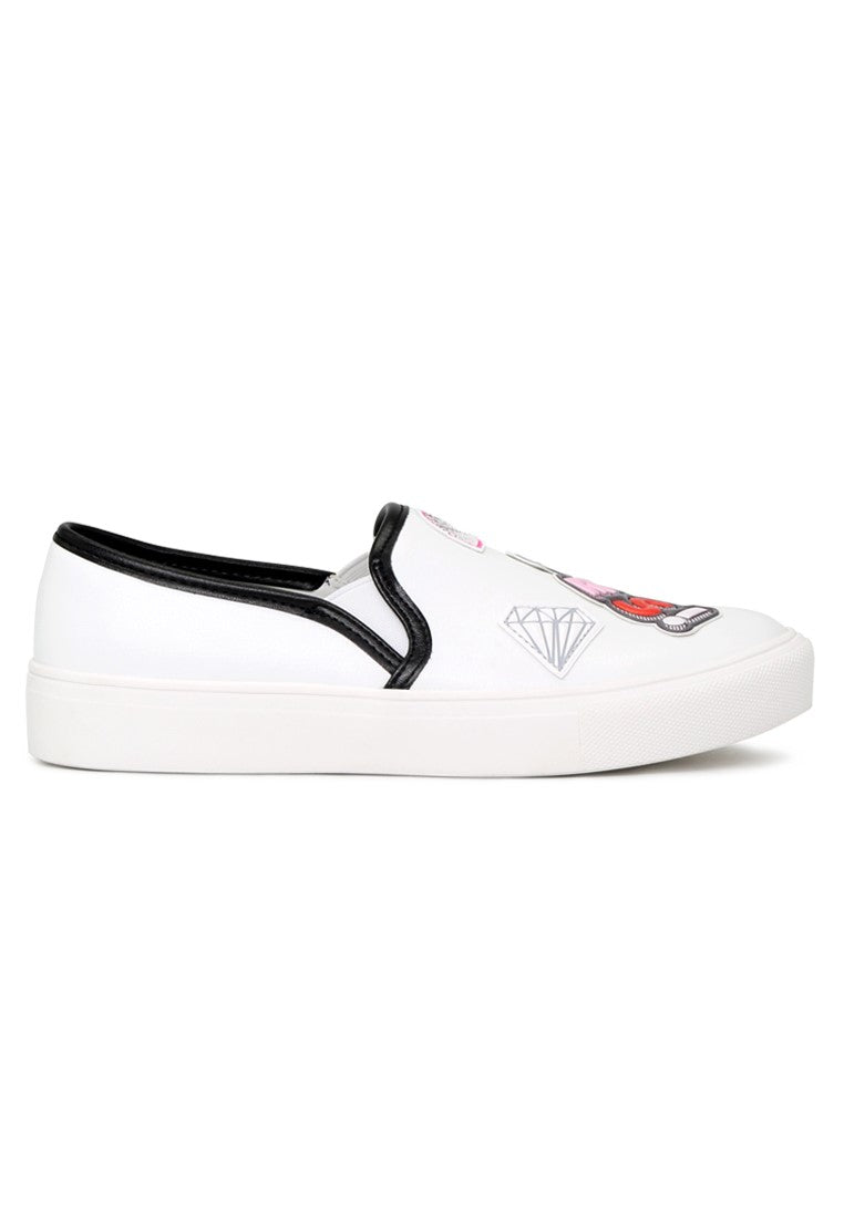 White Yes Print Slip-On Sneakers - White