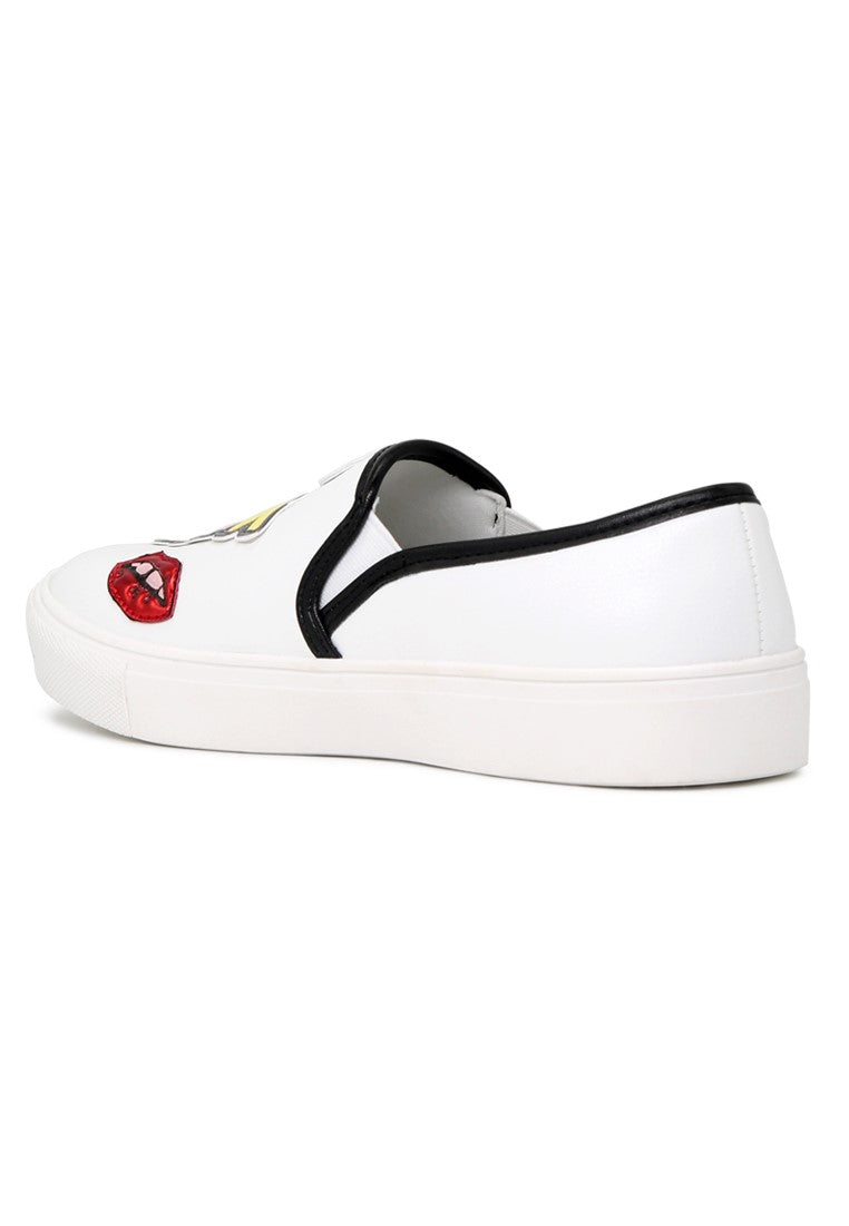 White Yes Print Slip-On Sneakers - White
