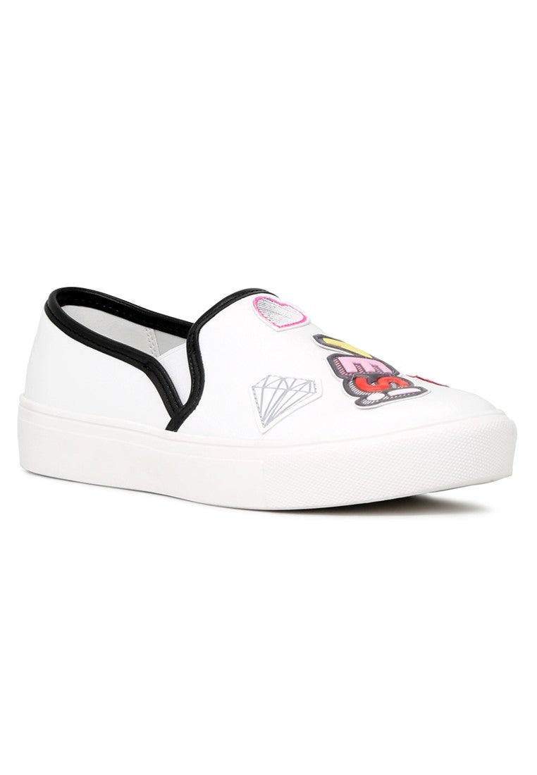 White Yes Print Slip-On Sneakers - White