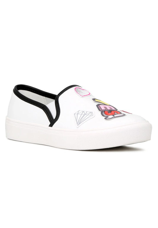 White Yes Print Slip-On Sneakers - White