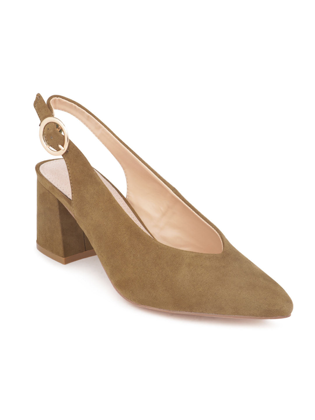 Solid Olive Heeled Slingback - Olive Green