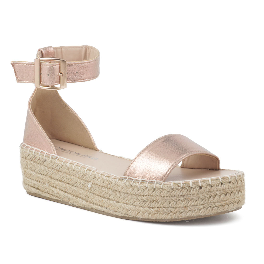 Rose Gold Espadrilles with braided Platform - Rose Gold