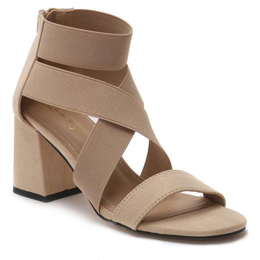Strappy Block Heel Sandals in Beige