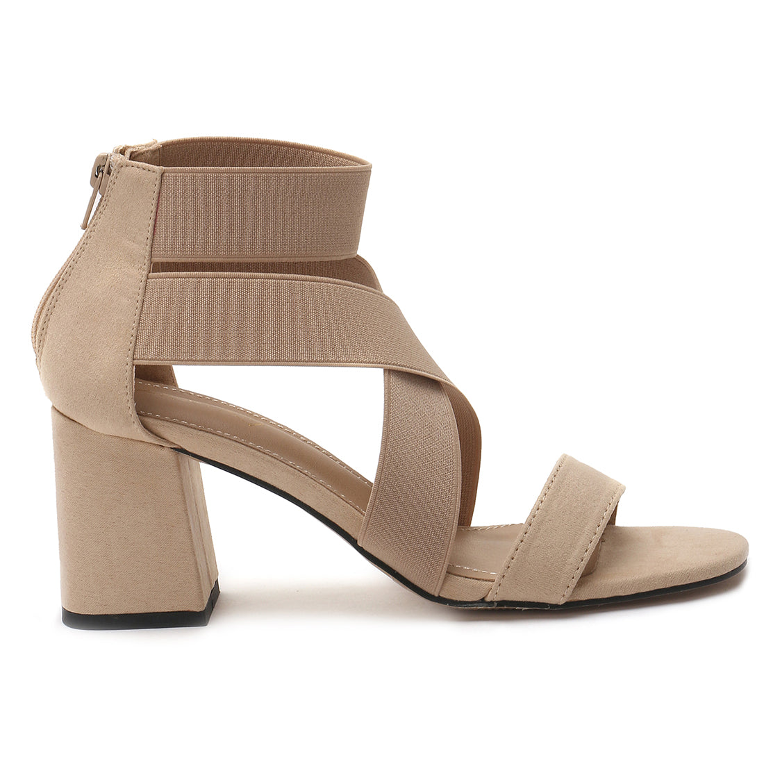 Strappy Block Heel Sandals in Beige