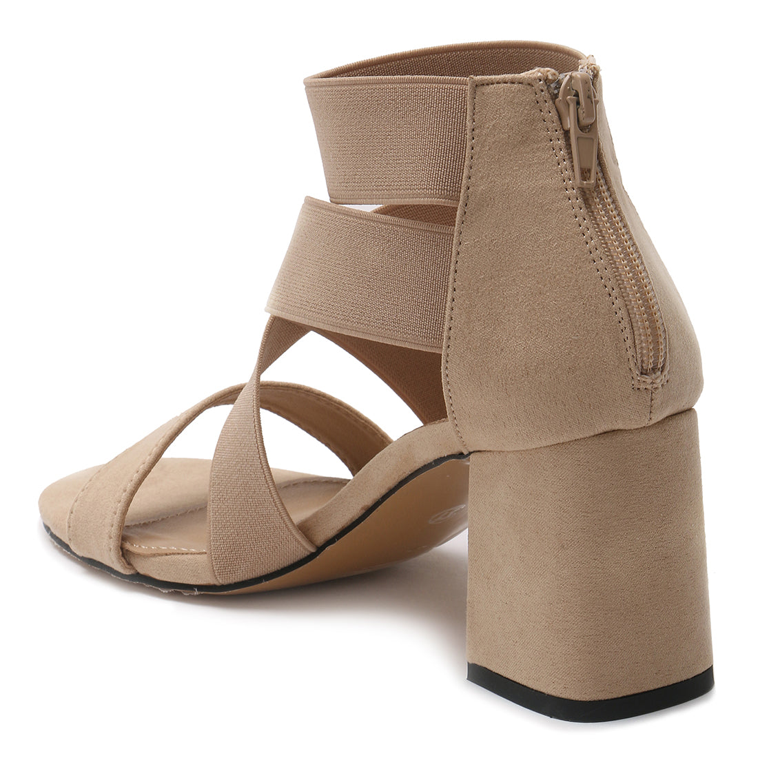 Strappy Block Heel Sandals in Beige