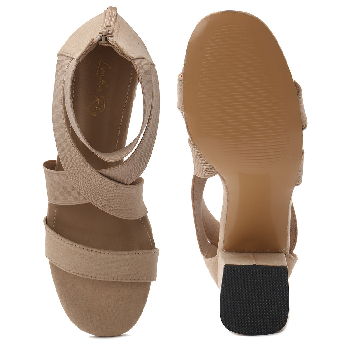 Strappy Block Heel Sandals in Beige