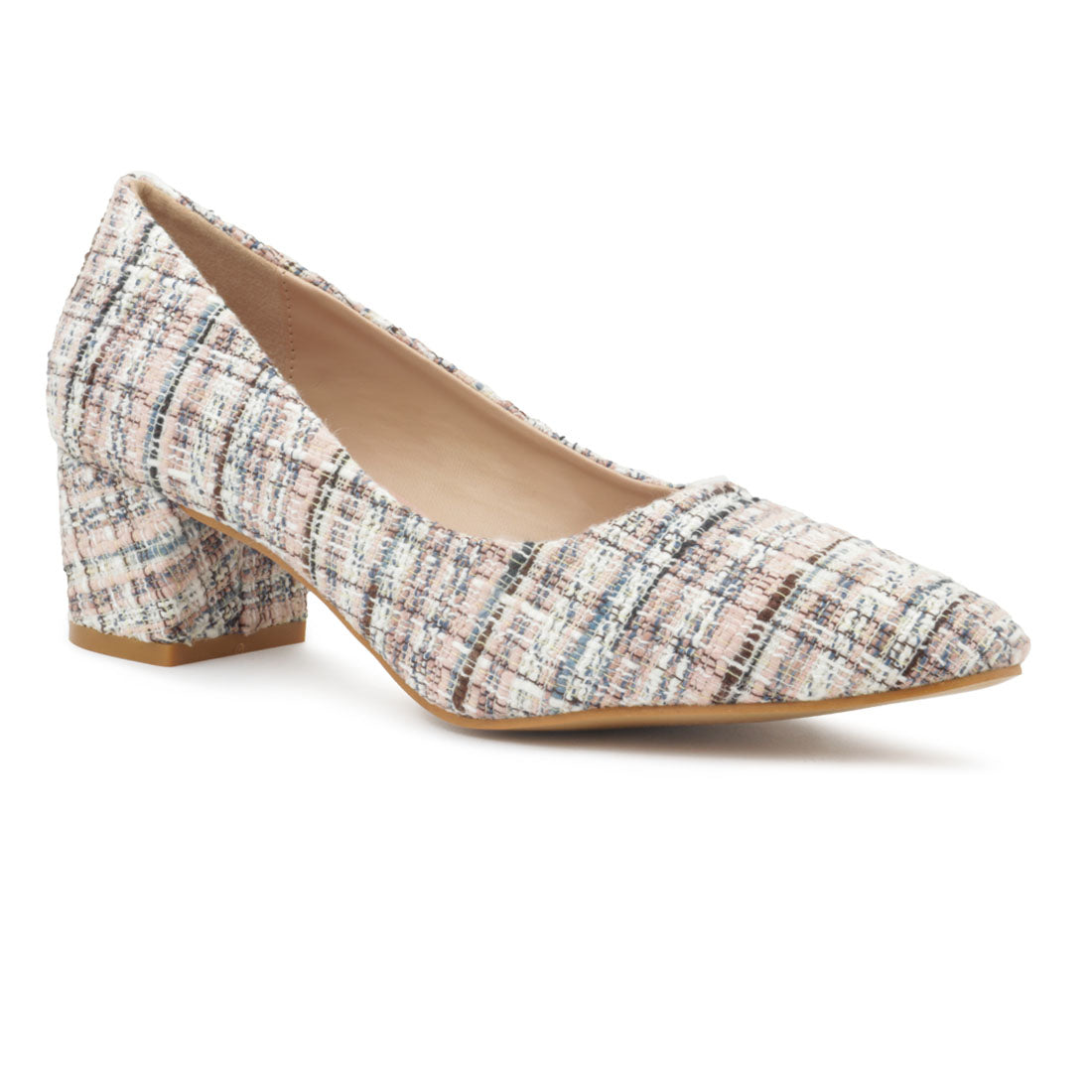 Pink Textile Block Heel Shoe - Pink