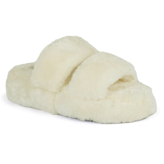 Snuggles Indoor Fur Flats in Beige - Beige