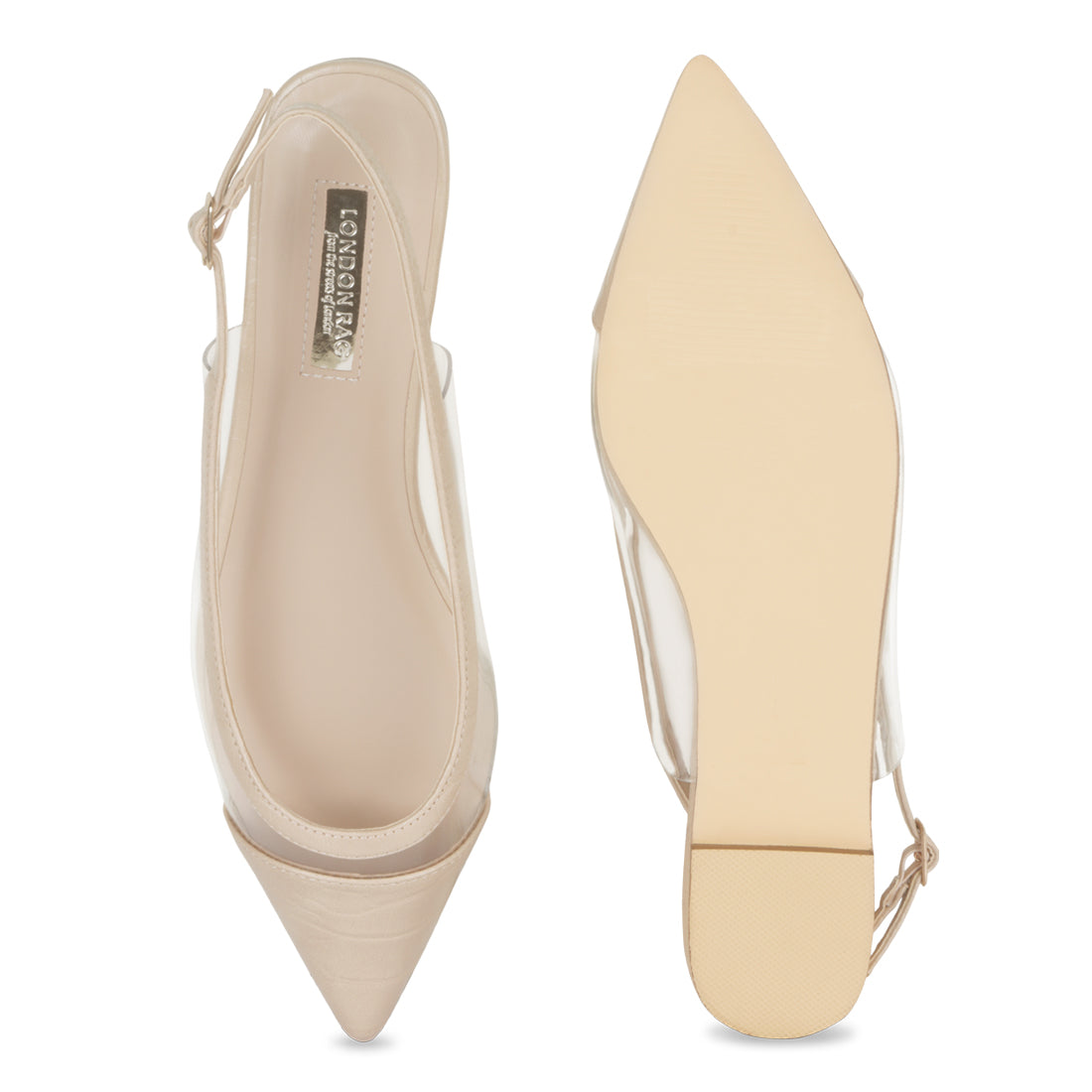 Cream Clear Detail Sling-back Flats - Camel