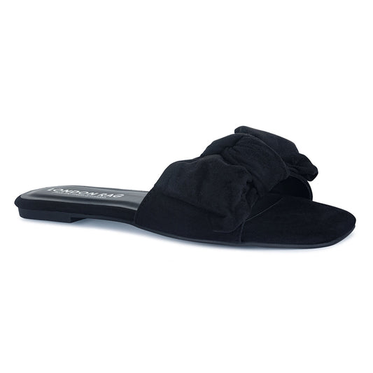 Bow Knot Slip-On Flat in Black - Black
