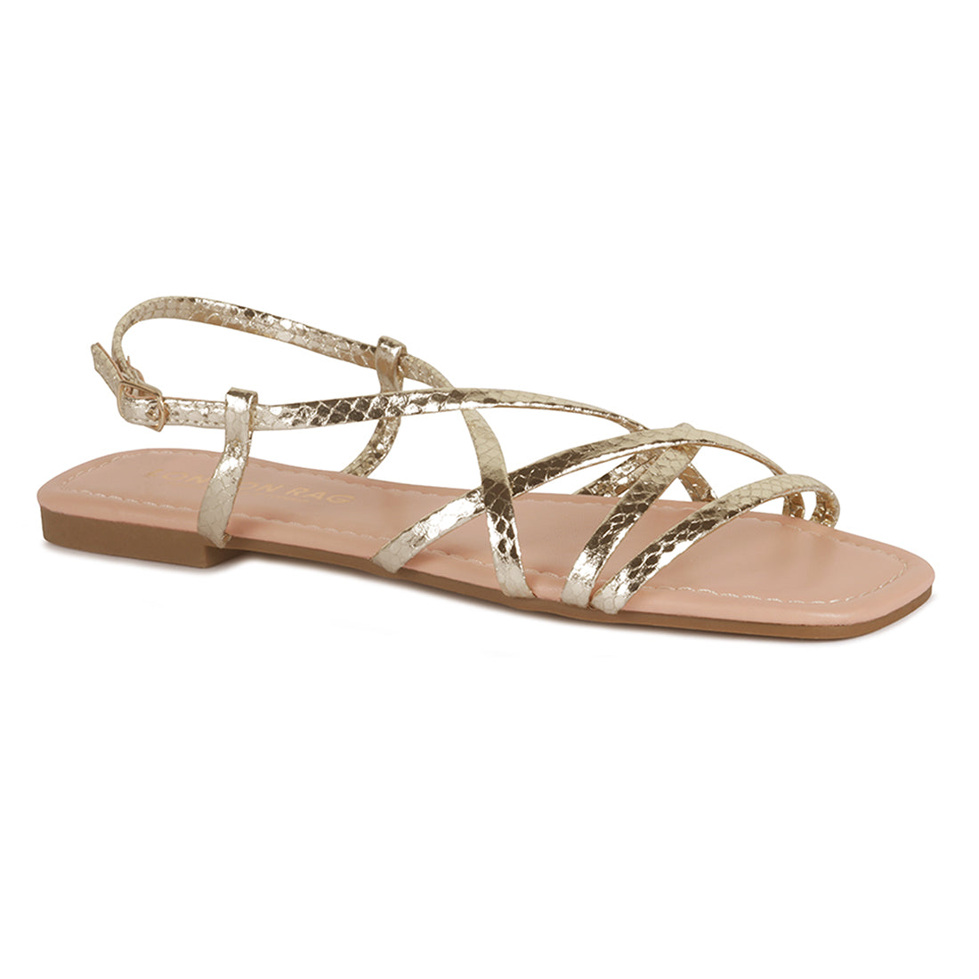 Flat Strappy Sandals in Gold - Gold