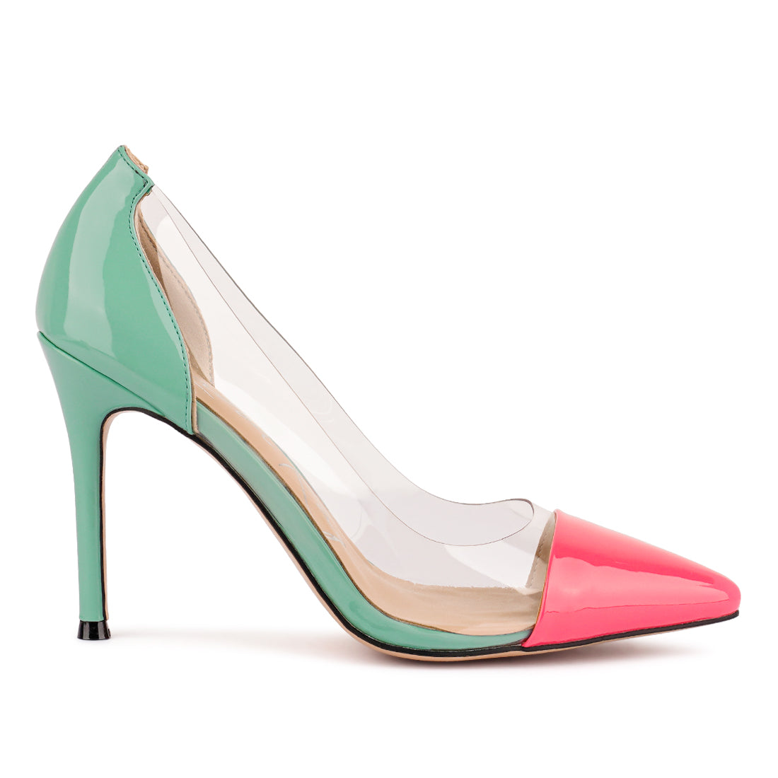 Green Pink Candace Clear Stiletto Pumps