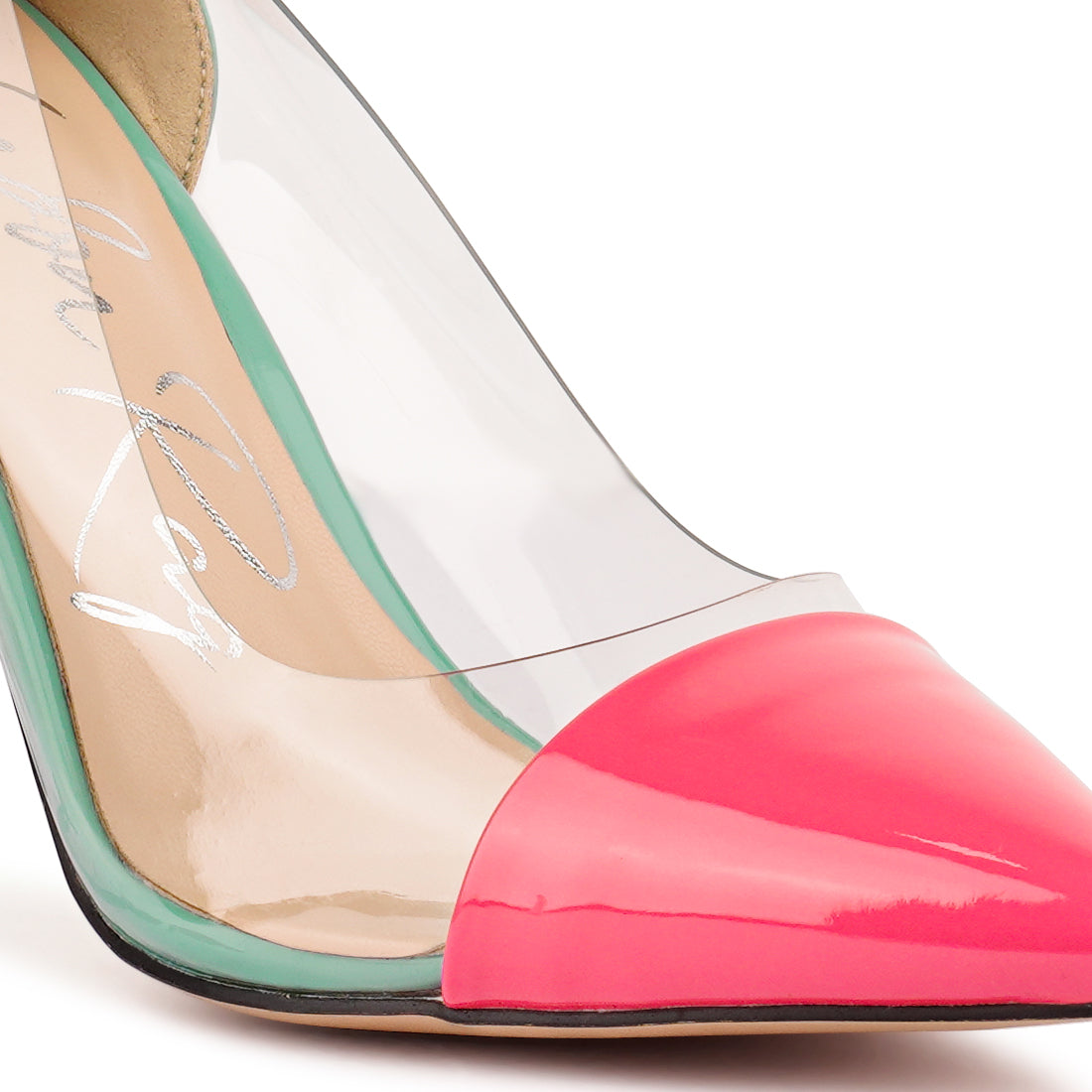 Green Pink Candace Clear Stiletto Pumps