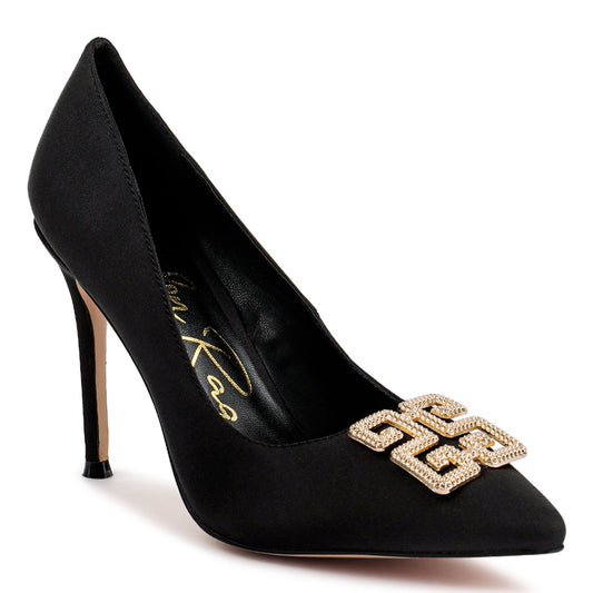 Black Stiletto Crystal Brooch Pumps