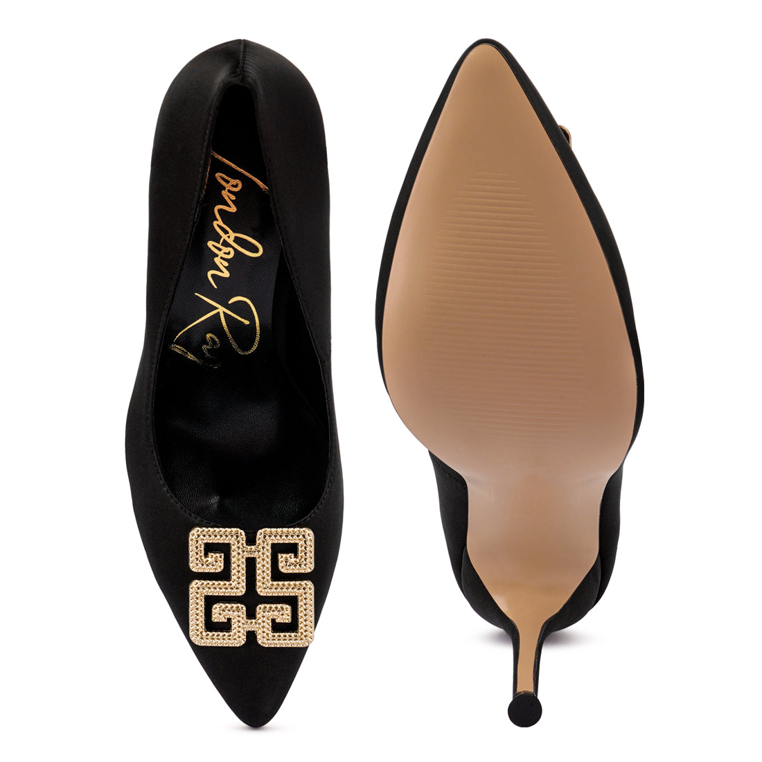 Black Stiletto Crystal Brooch Pumps