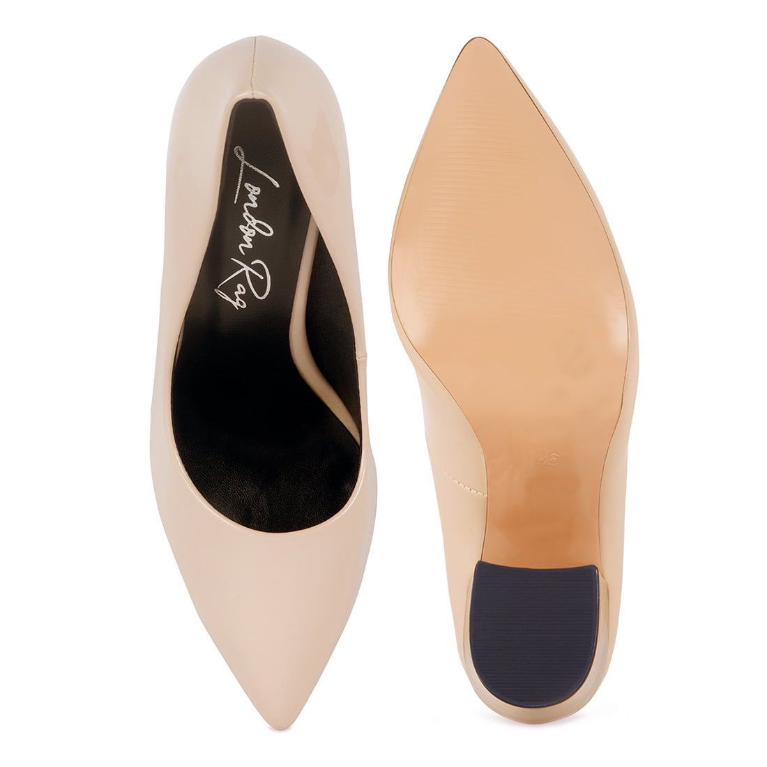 Block Heeled Formal Pumps - Nude