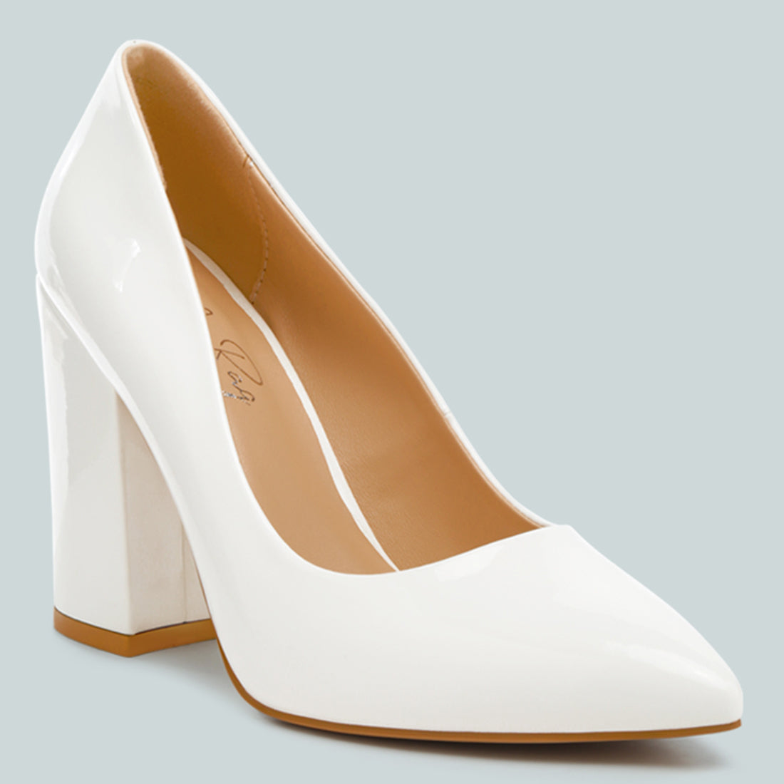 Block Heel Formal Pumps In White