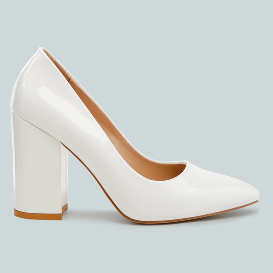 Block Heel Formal Pumps In White