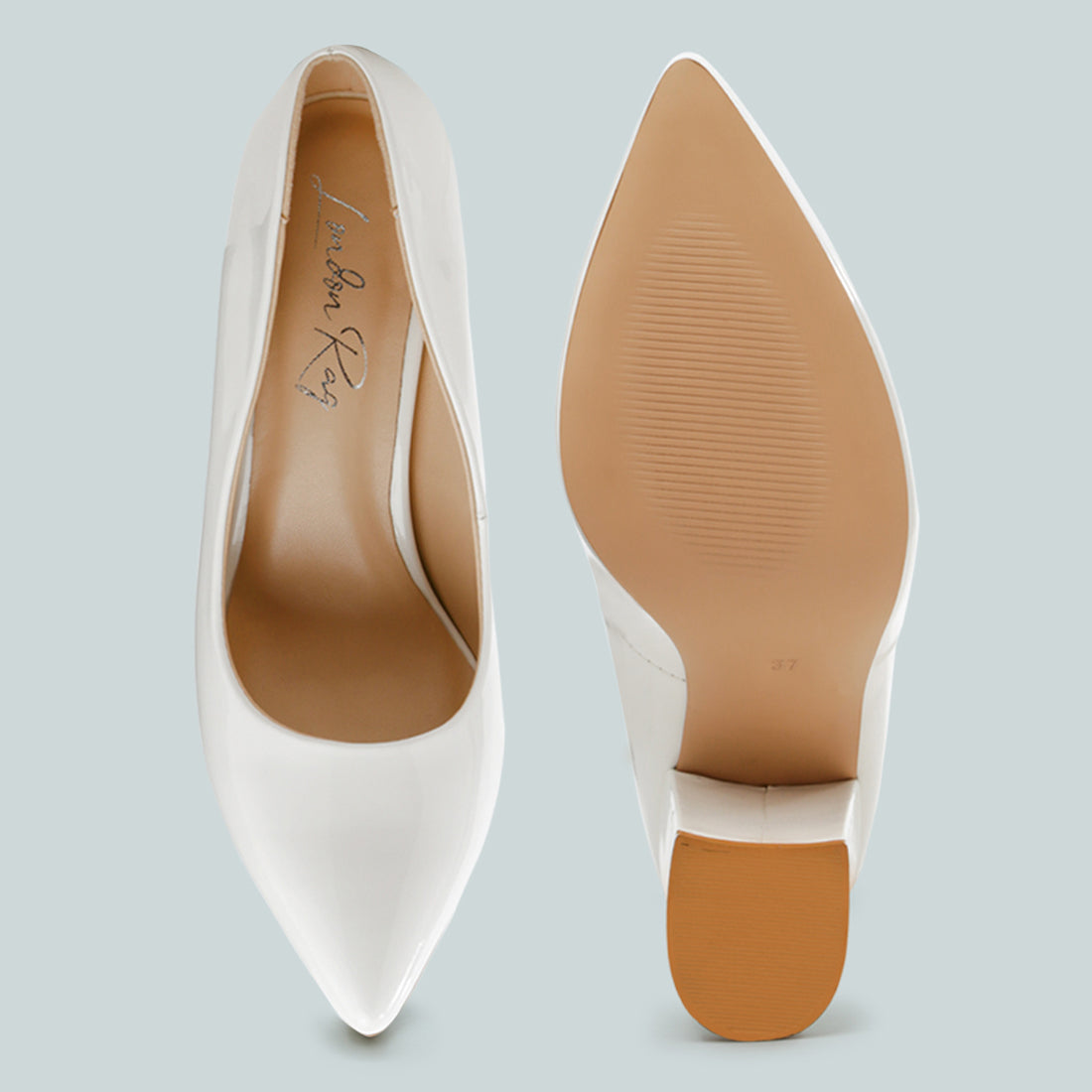 Block Heel Formal Pumps In White