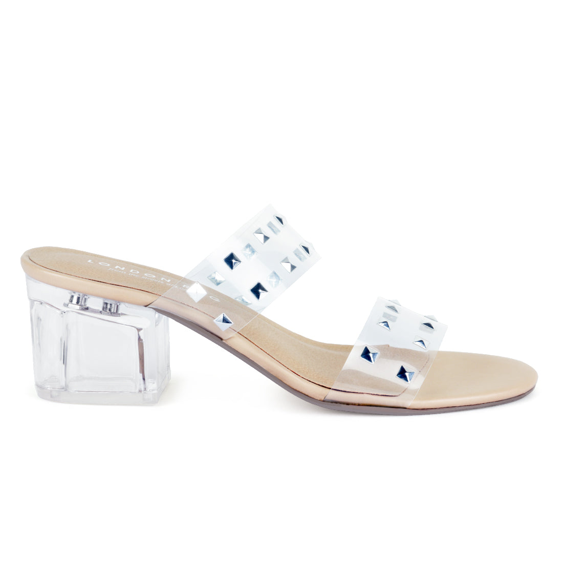 Tan Transparent Heel Stud Slip-On Sandal