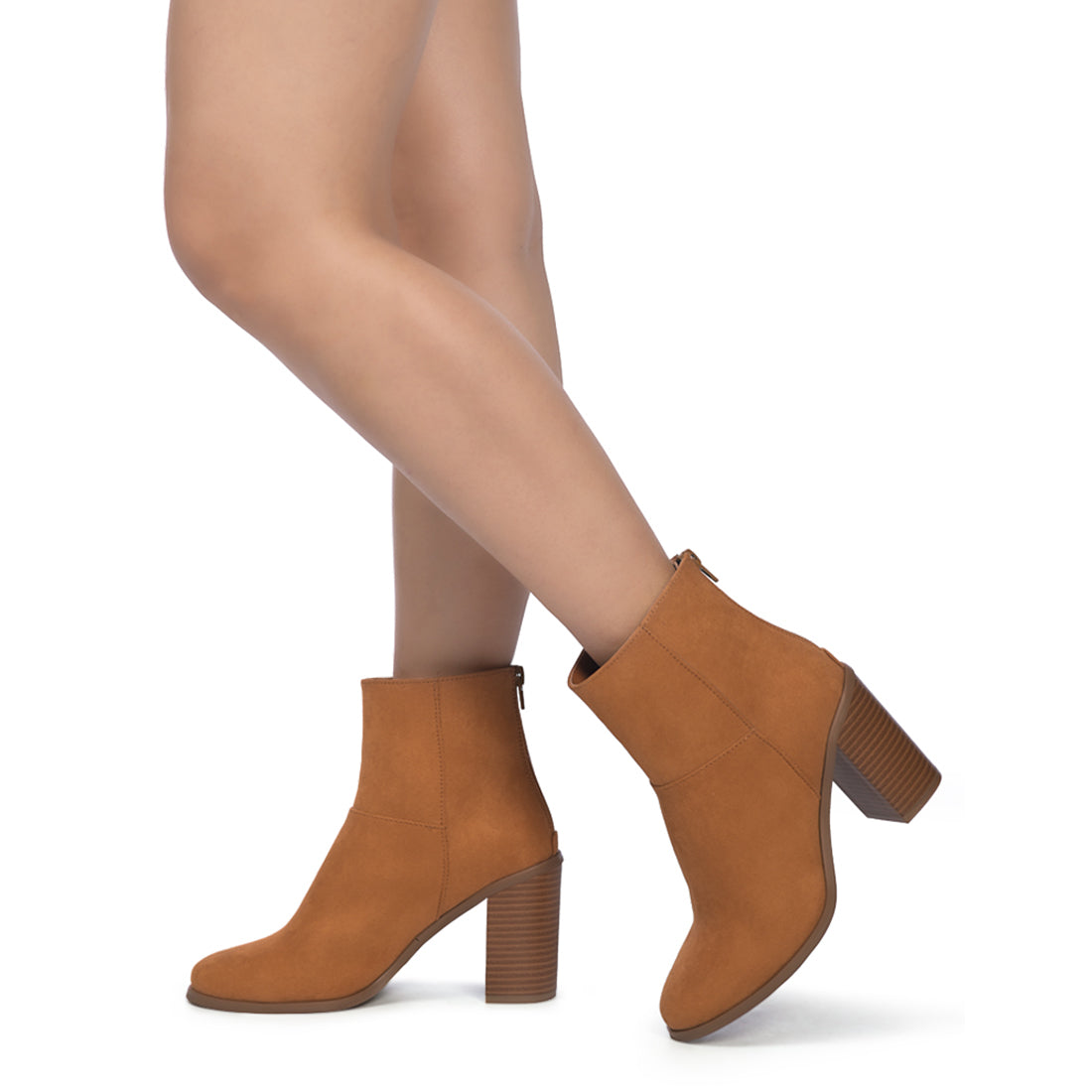 Block Heeled Ankle Boots In Tan