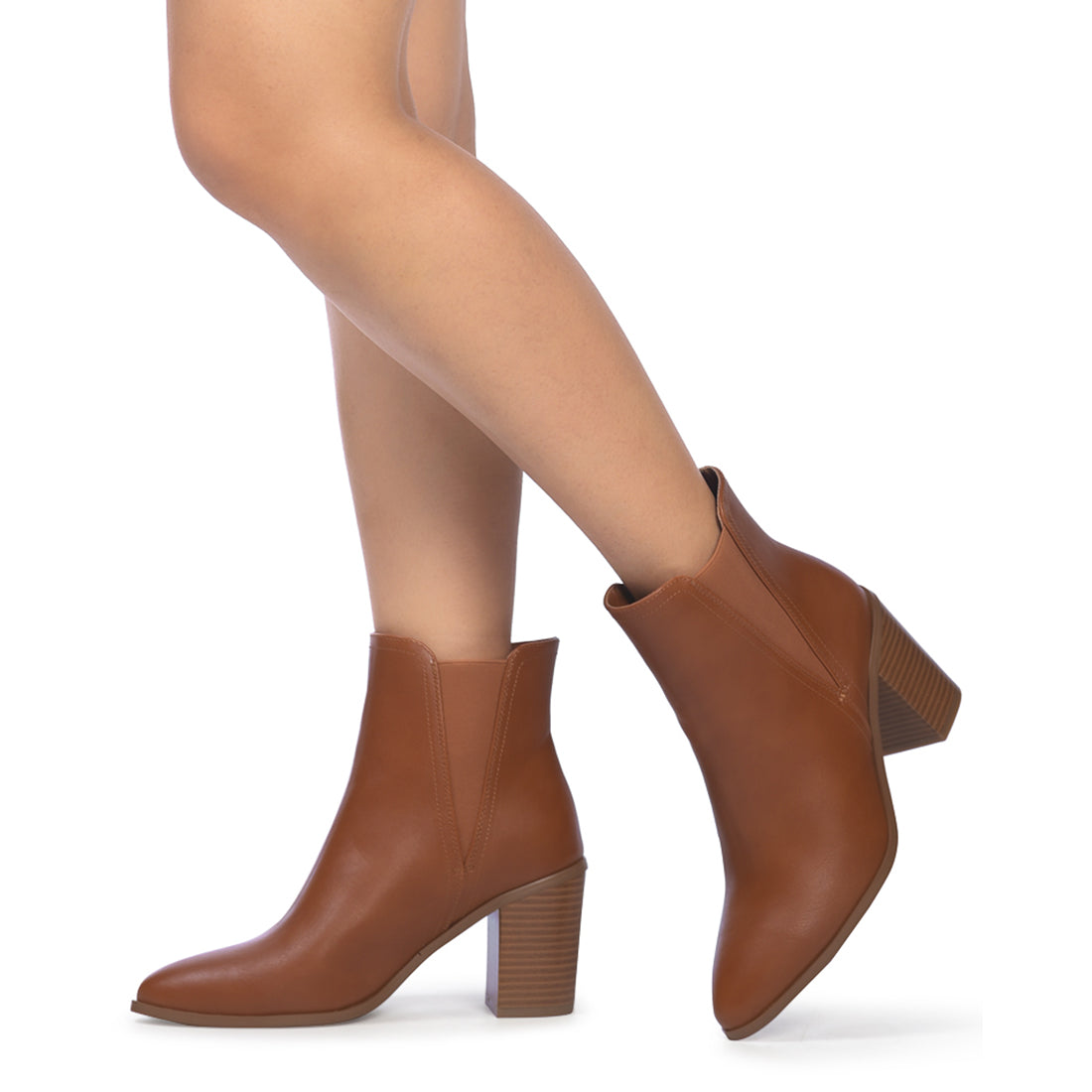 Block Heeled Chelsea Boots in Tan
