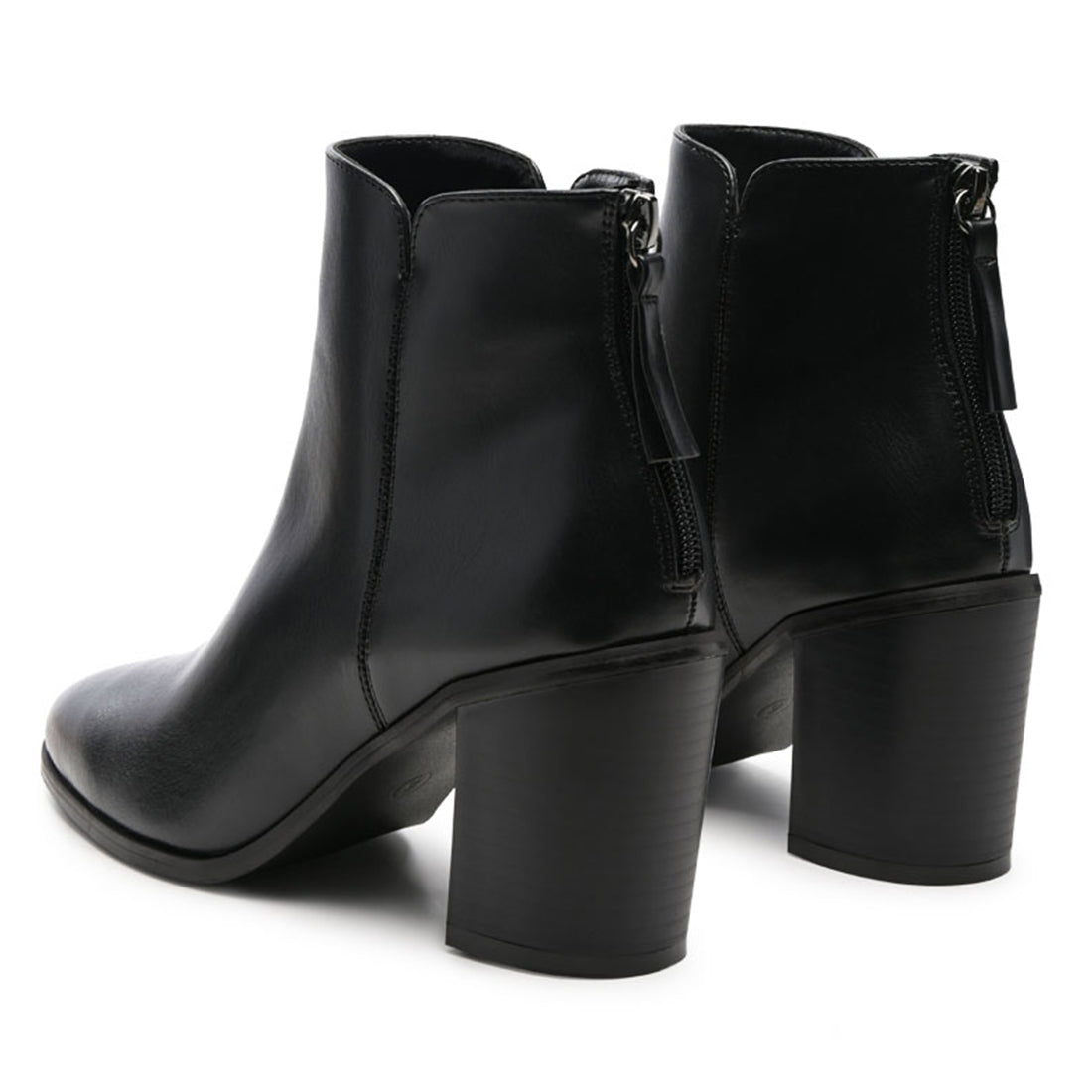 Block Heeled Faux Leather Ankle Boot in Black - Black