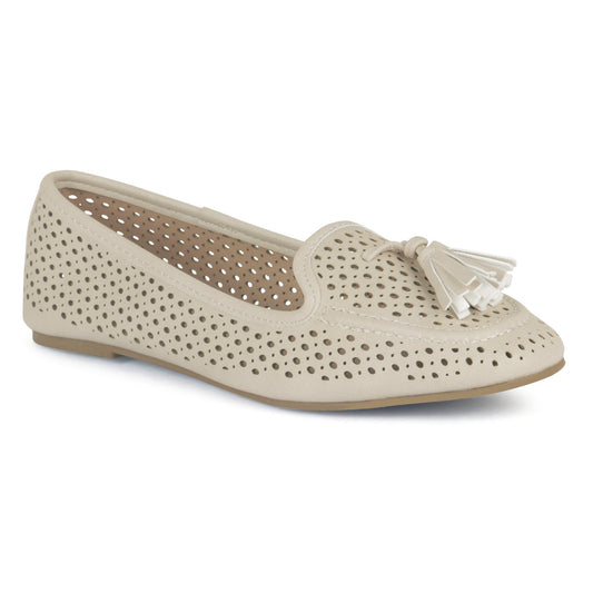 Nude Perforated Microfiber Loafer - Nude