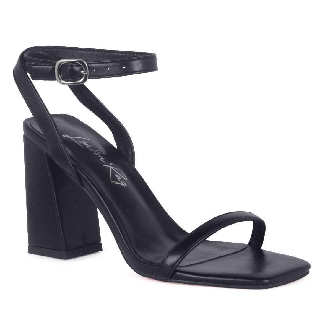Square Toe Block Heel Sandal - Black