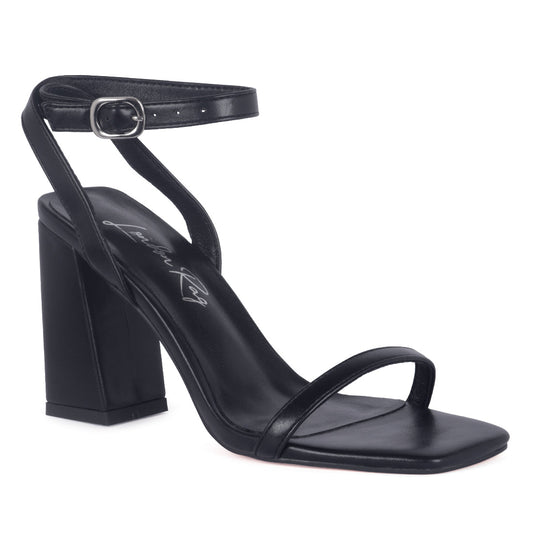 Square Toe Block Heel Sandal - Black