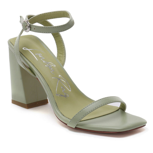 Mint Green Square Toe Block Heeled Sandal