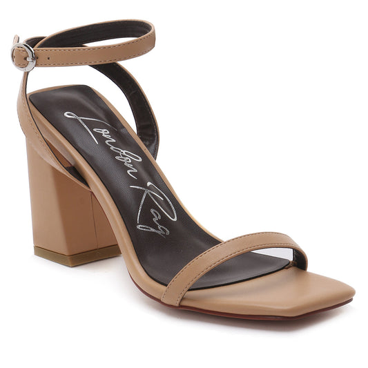 Nude Square Toe Block Heeled Sandal