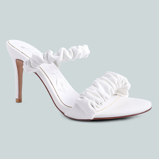 Gather Straps Slip-On Heeled Sandal in White