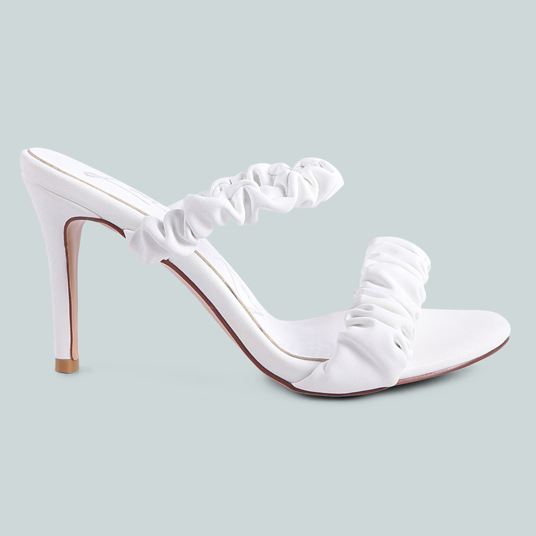Gather Straps Slip-On Heeled Sandal in White