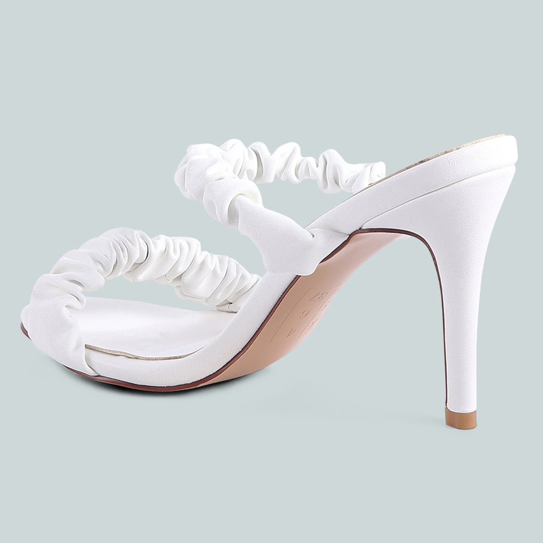 Gather Straps Slip-On Heeled Sandal in White